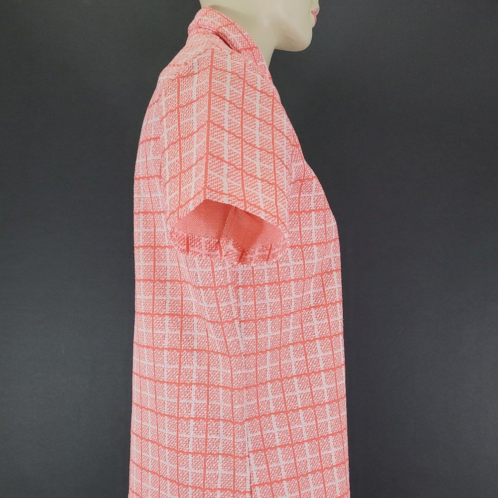 60s/70s Mod Grid Print Short Sleeve Button Up Top - image 6